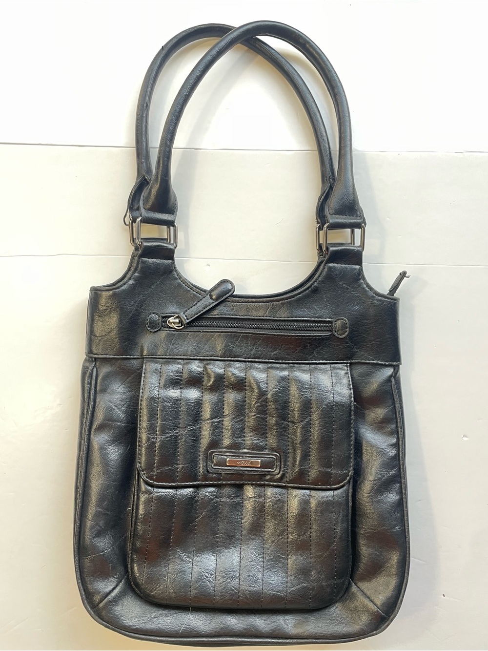 Mexx Black Vegan Leather Tote Shoulder Bag Silver Logo Hardware